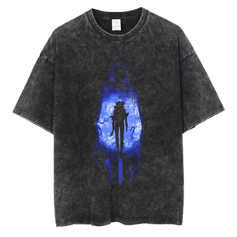 Men's and women's T-shirt plus size Harajuku unisex washed cotton T-shirt Hot Anime Solo Leveling Song Jinyu printed T-shirt