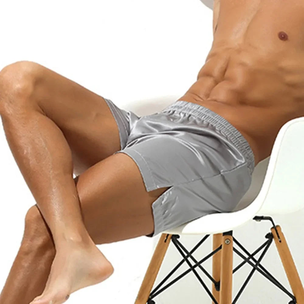 Fashion Men's Satin Boxer Briefs Beach Shorts Sleep Bottom Pajamas Underwear Nightwear Man Loose Home Shorts