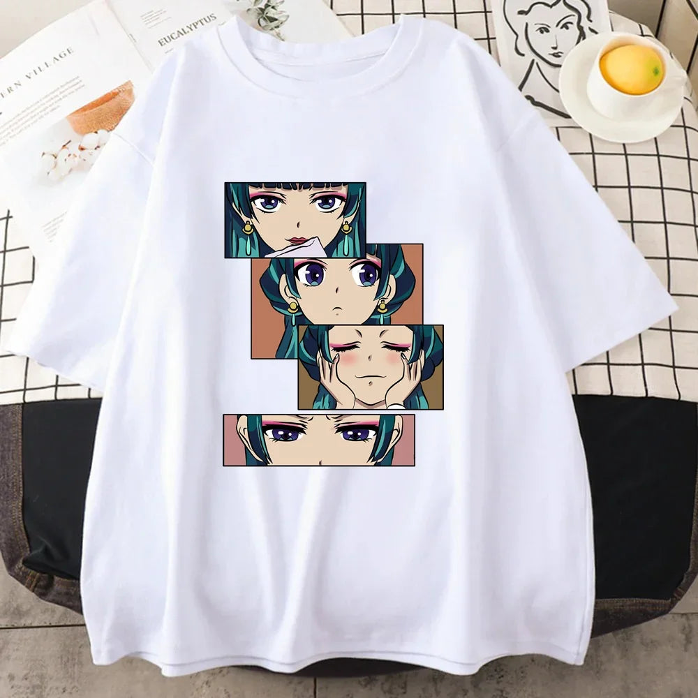 Women’s Harajuku anime T-shirt featuring The Apothecary Diaries graphic. Cute, casual top perfect for streetwear, cosplay, or everyday wear.