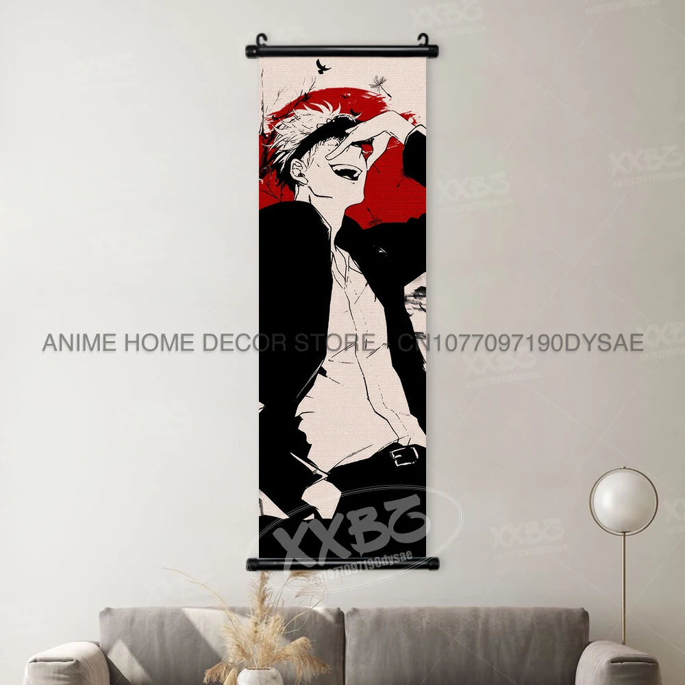Jujutsu Kaisen Posters Gojo Satoru Canvas Scrolls Picture Panda Home Decoration Wall Artwork Fushiguro Megumi Hanging Painting