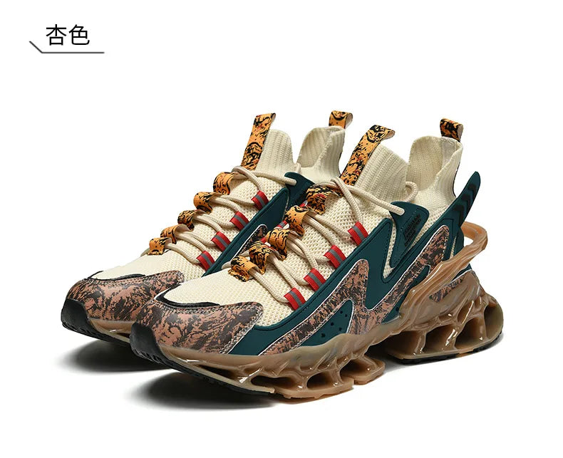 Anime and More men's running shoes with blade design and non-slip features in white and colorful accents.