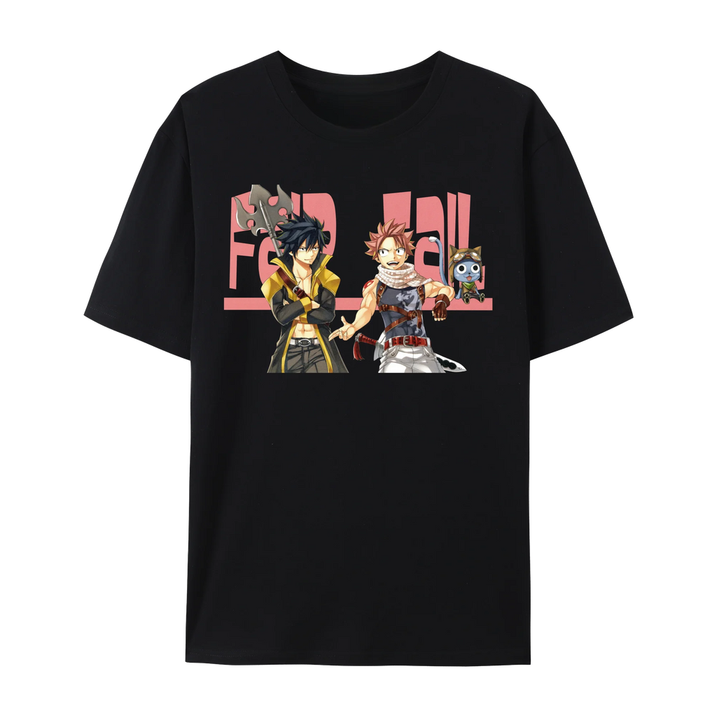 Fairy Anime Tail Natsu Dragneel & FT Member Graphic Cotton T-Shirt, Japanese Anime Unisex Short Sleeve Crewneck Shirt,
