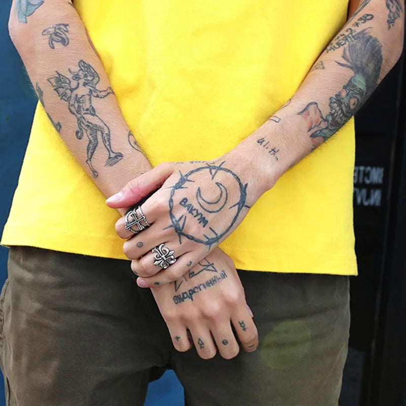 Retro Double Band Cross Ring For Men Punk Gothic Rock Hiphop Open Ring Biker Accessories Handmade Designer Jewelry Unisex Gift