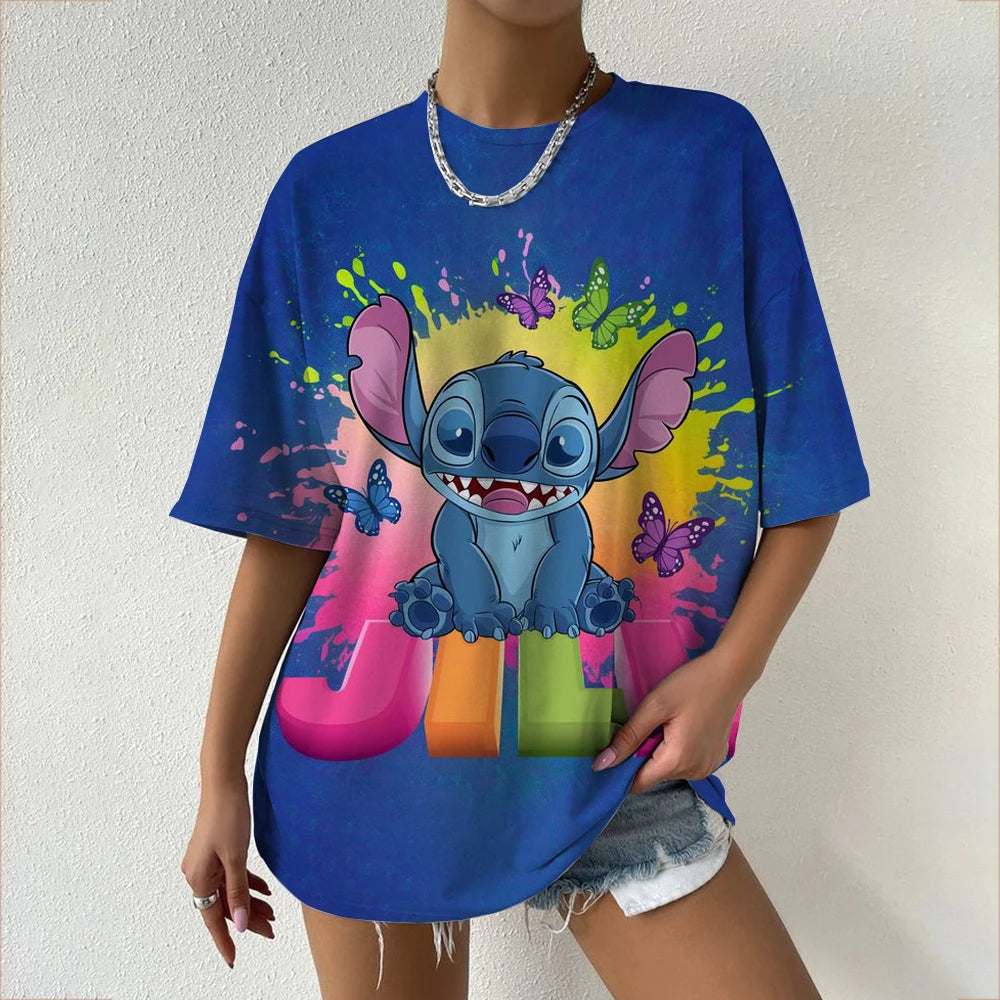 Women's T-Shirts For Women Disney Stitch print Tees Casual Street Femalewear Summer Oversized T-Shirt Fashion Lady Y2k Clothing