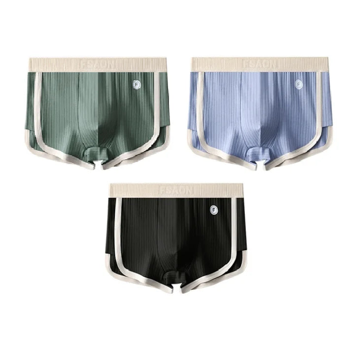1/3PCS 100% Cotton Solid Striped Men's Boxer Sexy Breathable Mesh U Crotch Underwear High Elastic Widen Waistband Underpants