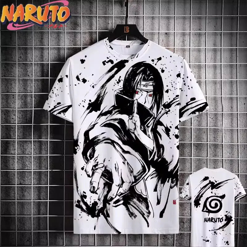 MINISO Naruto Men's T Shirt Japanese Anime 3D Prints Casual Short Sleeve Tees Street Oversized Clothing Fashion Cartoon T-Shirts