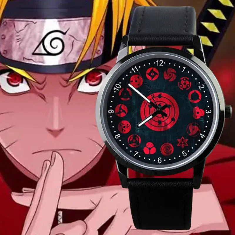 Naruto Watch Men's Electronic Watch Casual Leather Strap Waterproof Watch Animation Uzumaki Naruto Sharingan Holiday Gift Watch