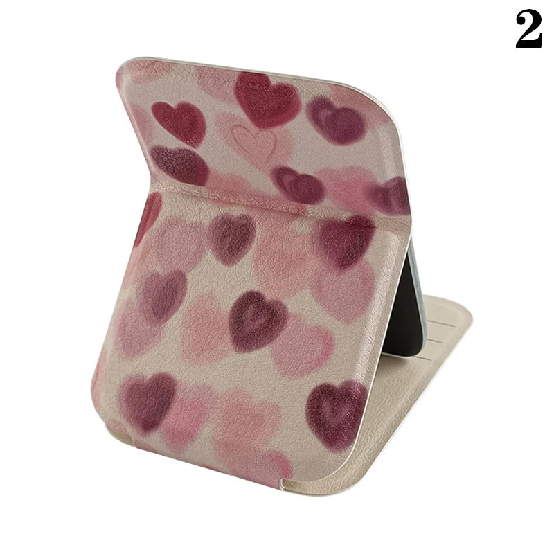 PU Leather Portable Mini Makeup Pocket Mirror Adjustable Angle Desktop Small Folding Cosmetic Mirror High Definition Vanity Tool