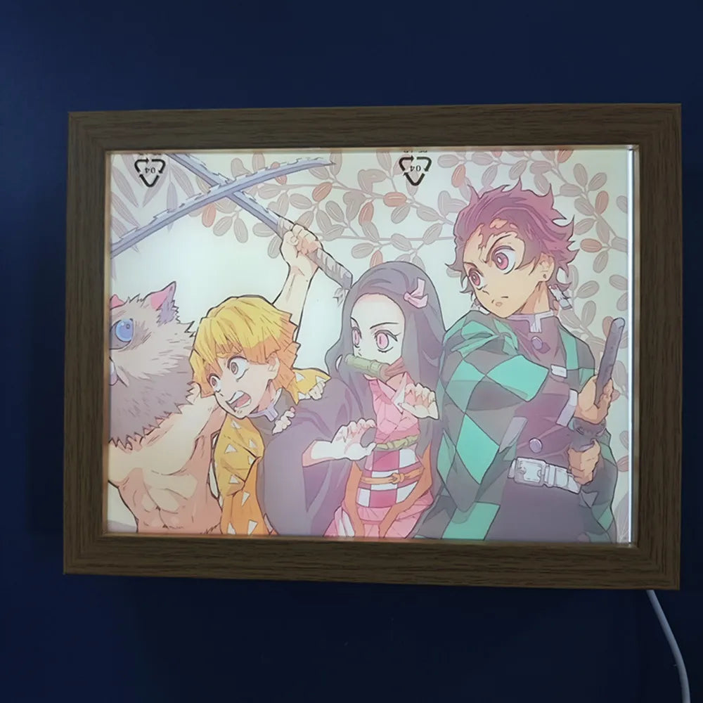 Anime Figure Light Painting Photo Frame Demons Slayer Kimetsu No Yaiba Tanjirou Action Led Lamps Bedroom Decor Chirstmas Gifts