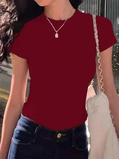 Women's Slim Fit Stretchy T-Shirt Black Short Sleeve Summer Casual Top Comfortable Breathable, Perfect for Casual Attire