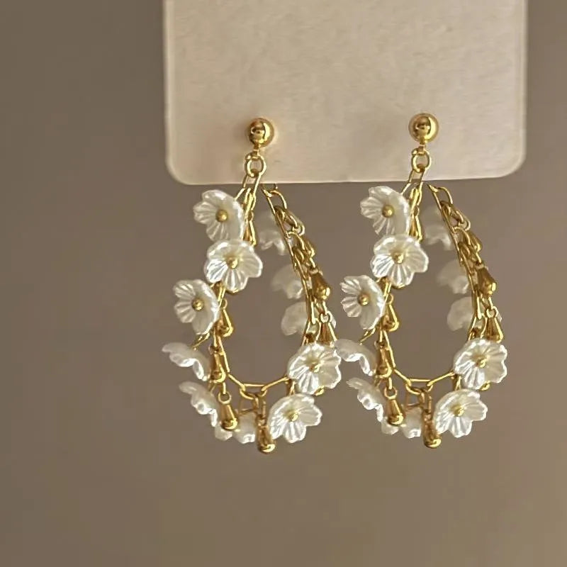 Fashion Camellia Flower Petal Dangle Earrings for Women Luxury Designer Removable Tassel Earrings Temperament Jewelry Gift