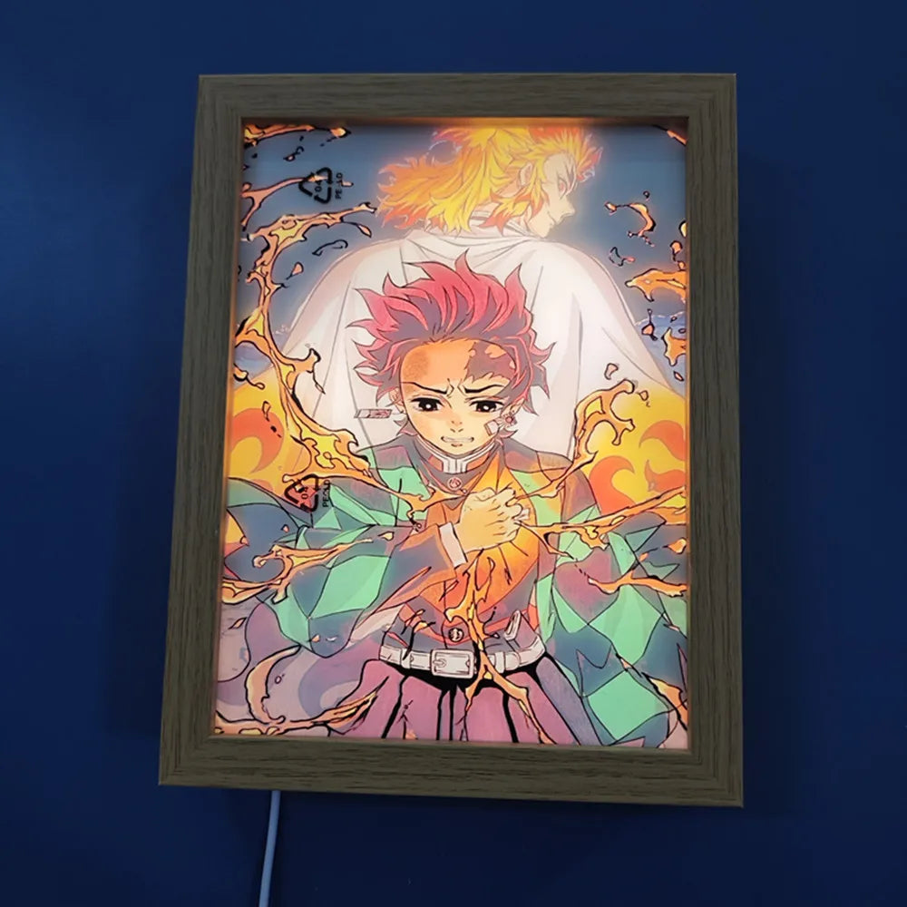 Anime Figure Light Painting Photo Frame Demons Slayer Kimetsu No Yaiba Tanjirou Action Led Lamps Bedroom Decor Chirstmas Gifts