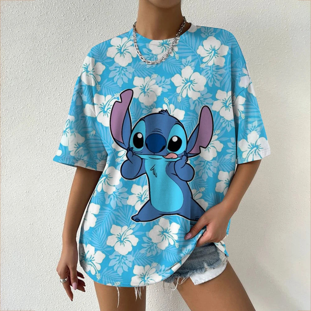 Women's T-Shirts For Women Disney Stitch print Tees Casual Street Femalewear Summer Oversized T-Shirt Fashion Lady Y2k Clothing