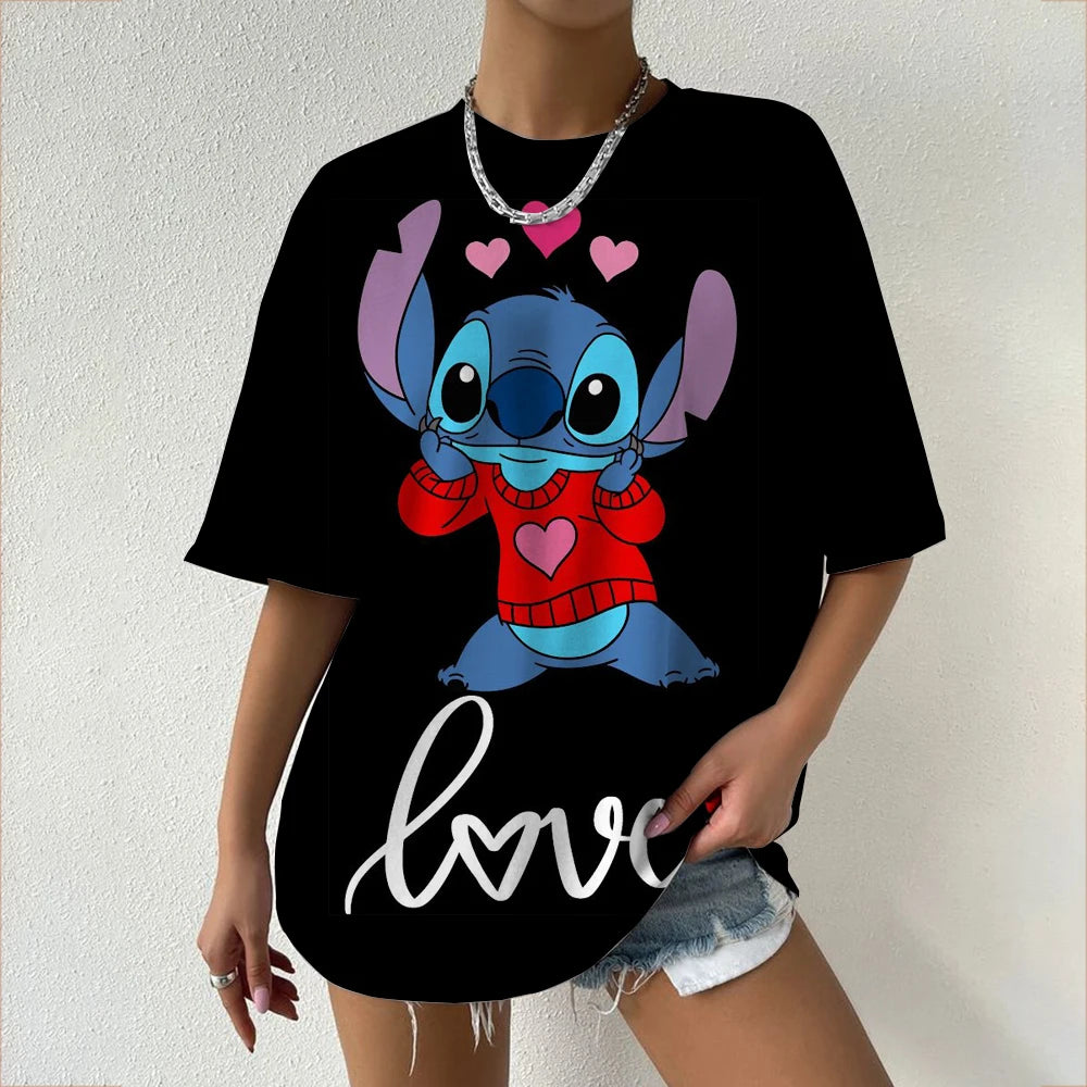 Women's T-Shirts For Women Disney Stitch print Tees Casual Street Femalewear Summer Oversized T-Shirt Fashion Lady Y2k Clothing
