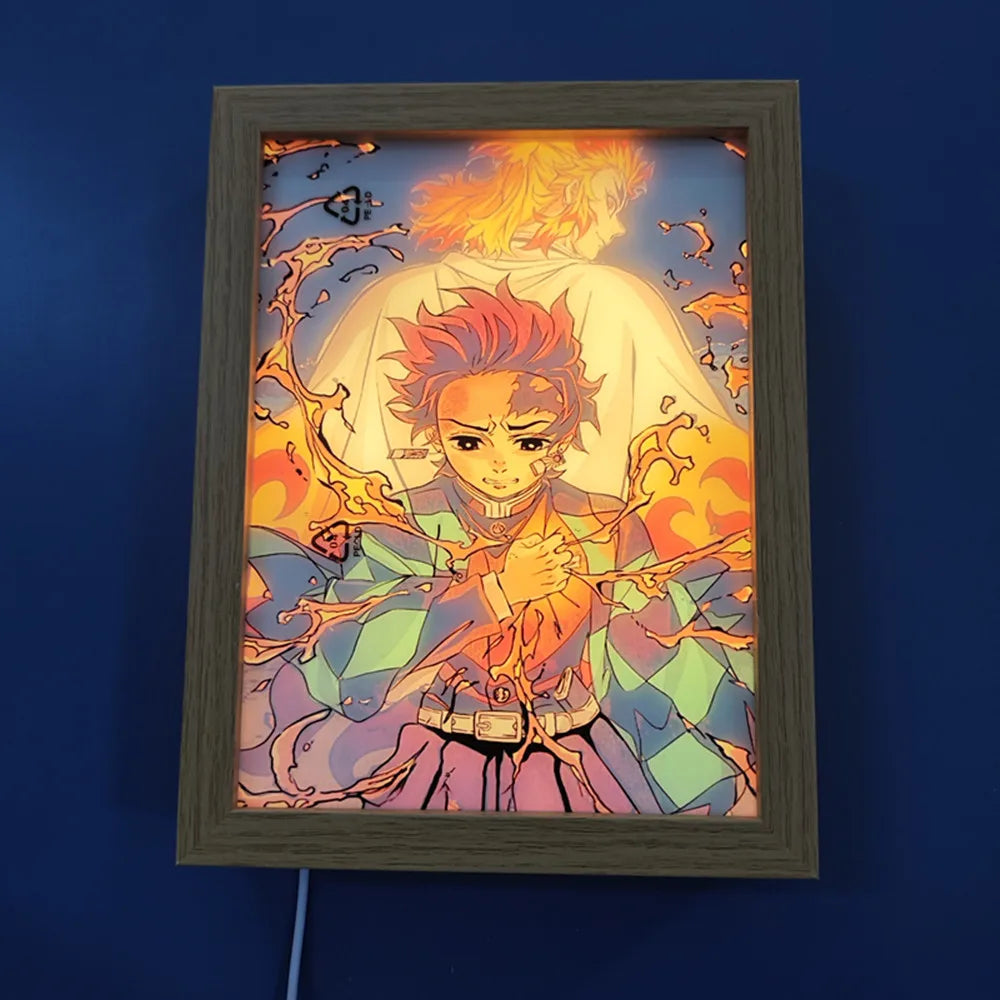 Anime Figure Light Painting Photo Frame Demons Slayer Kimetsu No Yaiba Tanjirou Action Led Lamps Bedroom Decor Chirstmas Gifts