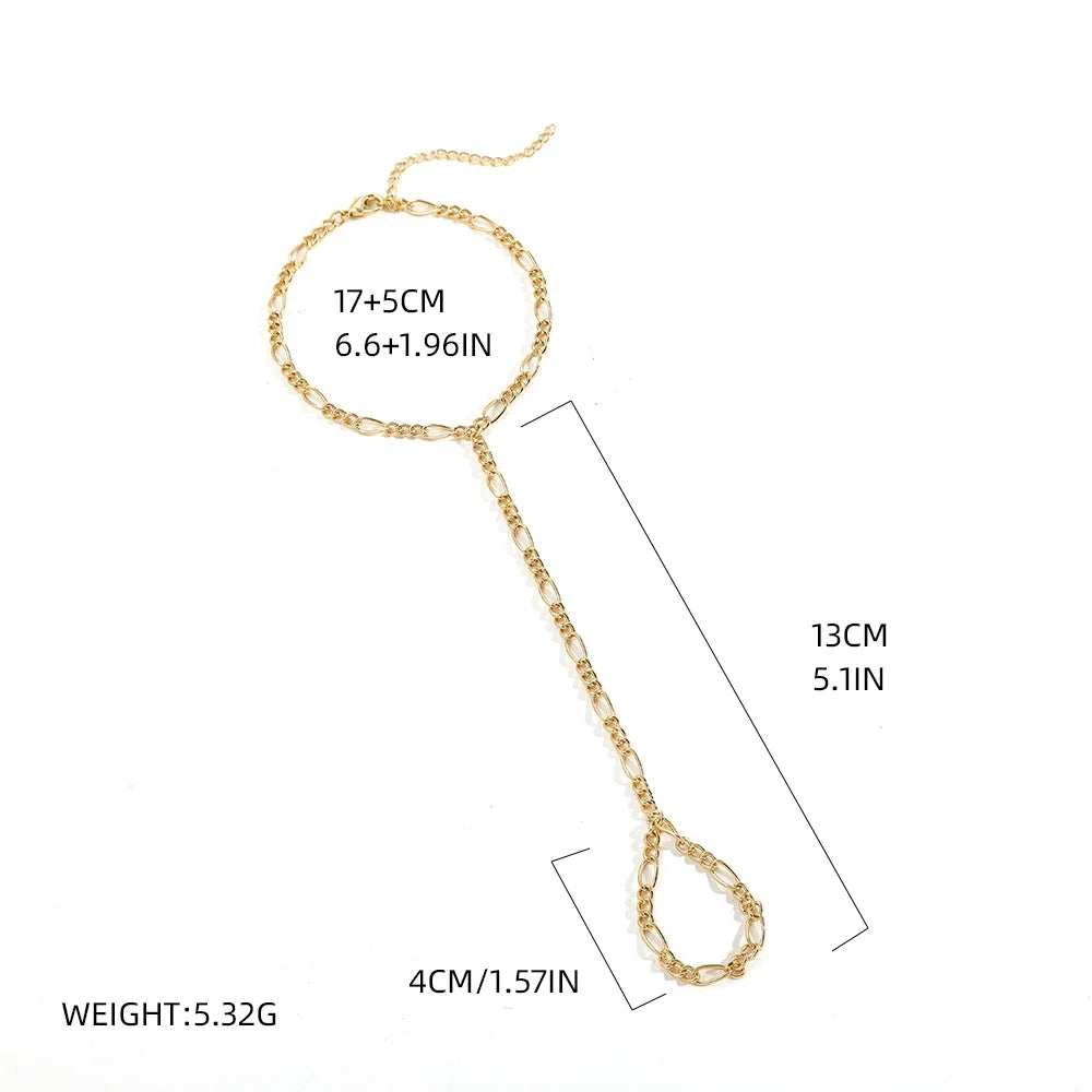 Dainty Hand Chain Bracelet Ring Gold Plated Handmade Link Chains Connecting Harness Bracelets Hand Jewelry for Women Trendy Gift