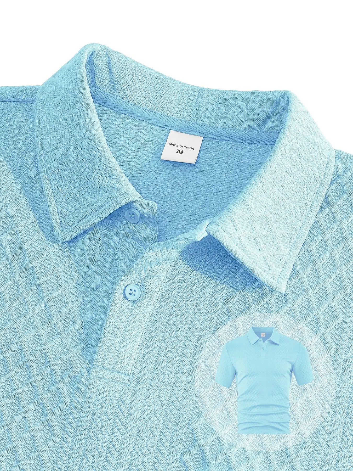 2025 Summer New Men's Casual Sportswear Polo Shirt With A Lapel, Men's Short-sleeved Shirt And Shorts, Jacquard Texture Suit