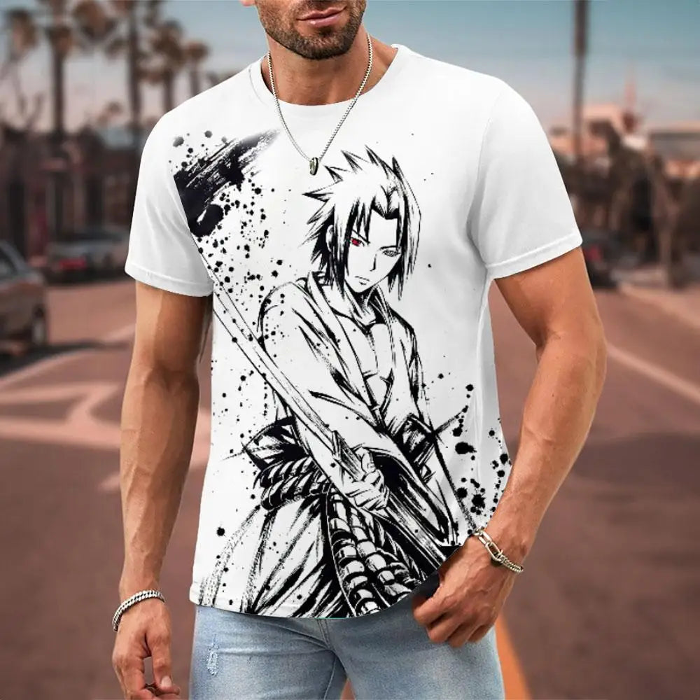 MINISO Naruto Men's T Shirt Japanese Anime 3D Prints Casual Short Sleeve Tees Street Oversized Clothing Fashion Cartoon T-Shirts