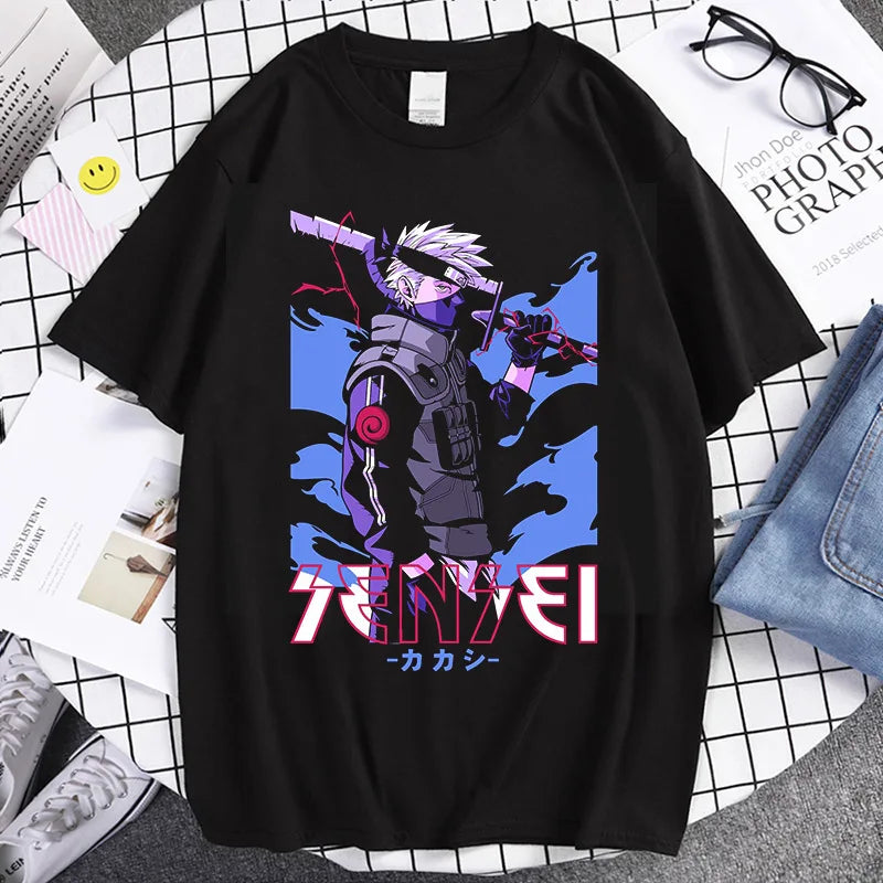 Naruto Animation Derivatives Hatake Kakashi Printed Short Sleeve T-Shirt Men's and Women's 2025 Summer Fashion Casual Cotton Top