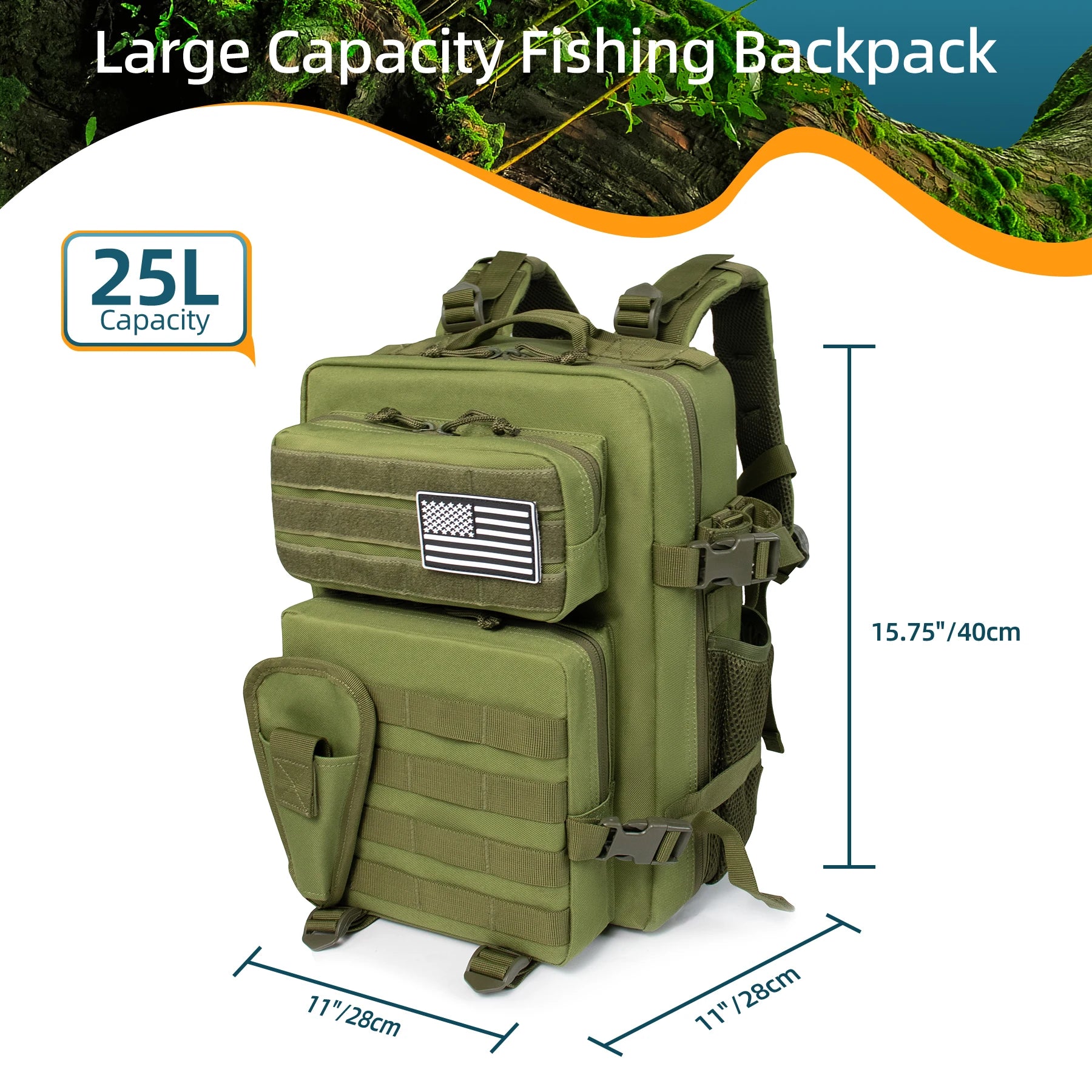 25L Fishing Hunting Bag Tactical Backpack Men's Travel Large Capacity Backpack Durable Waterproof Men's Outdoor Bag