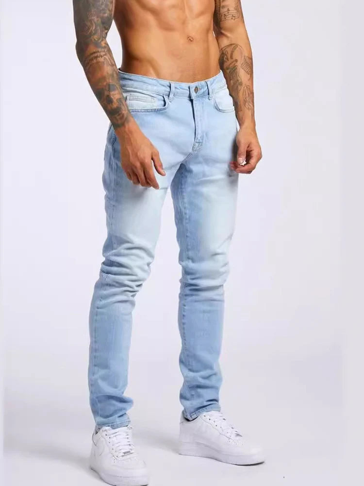 Mens Jeans Elastic Skinny Solid Color Stretch Pencil Pants Slim Fit Denim Jeans Jogging Streetwear Cowboy Casual Trousers Blck