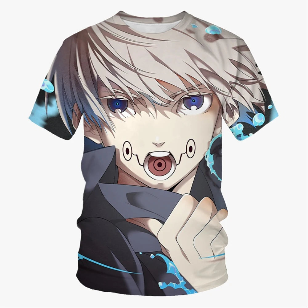 Anime and more 3D print T-shirt featuring a character with white hair and red accents, perfect for summer casual wear.