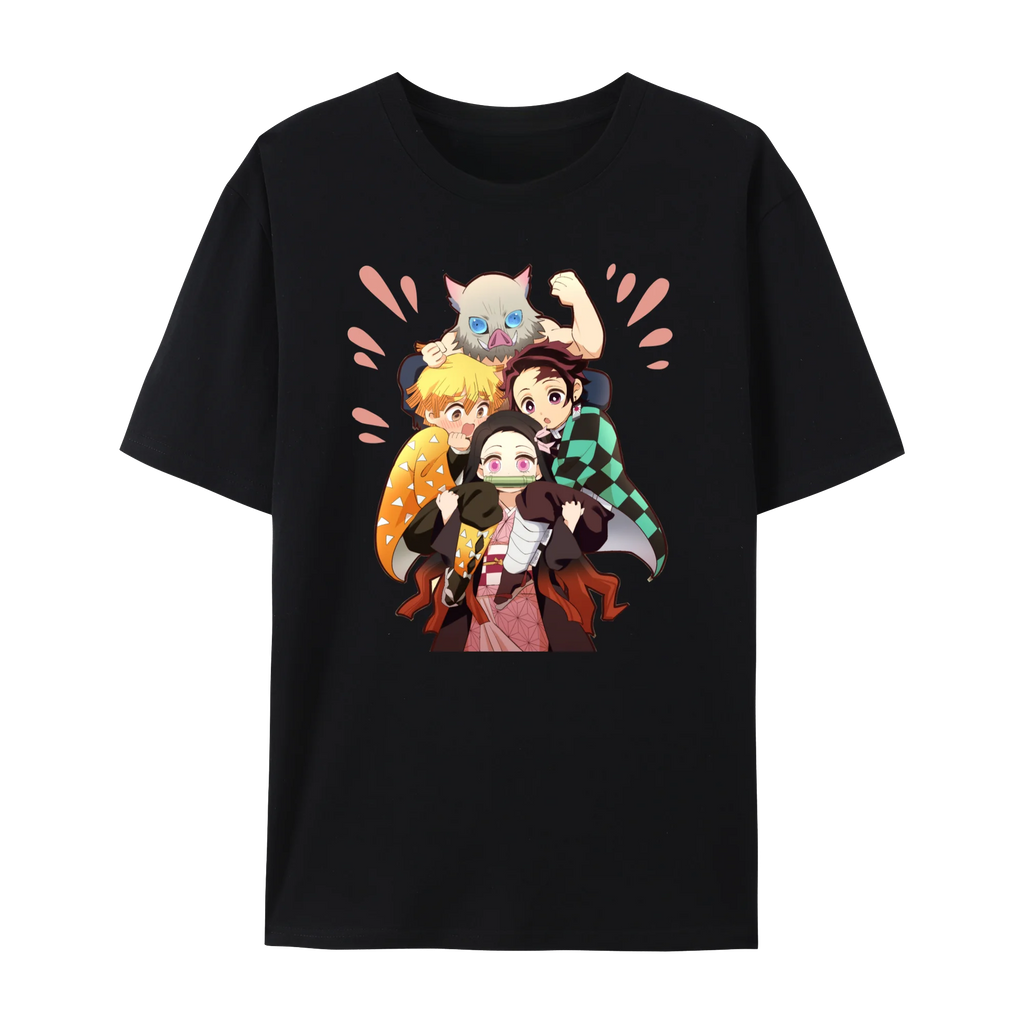 Demon Japanese Anime Slayer Unisex Short Sleeve Crewneck Shirt,Tanjiro & Nezuko Graphic Cotton T-Shirt