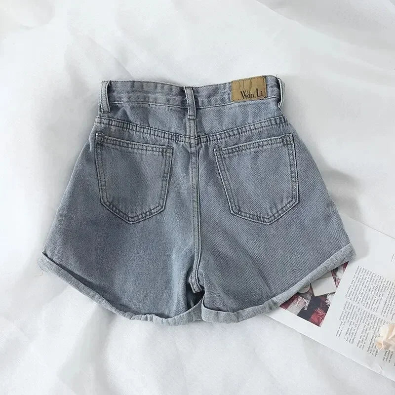 PTKPCC New Summer Korean Retro High-waist Loose  Jeans Shorts Women Versatile Edge Casual Hot Pants Women Clothing Jeans PTKPCC