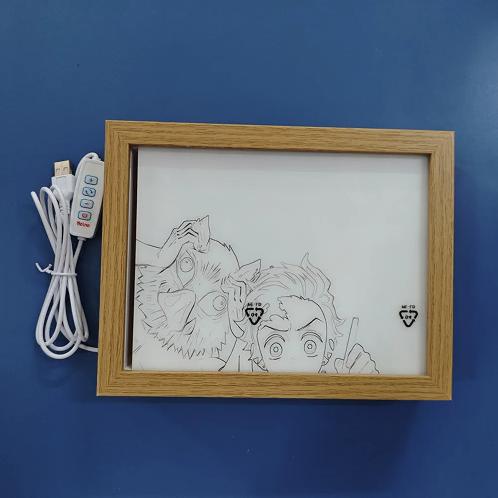 Anime Figure Light Painting Photo Frame Demons Slayer Kimetsu No Yaiba Tanjirou Action Led Lamps Bedroom Decor Chirstmas Gifts