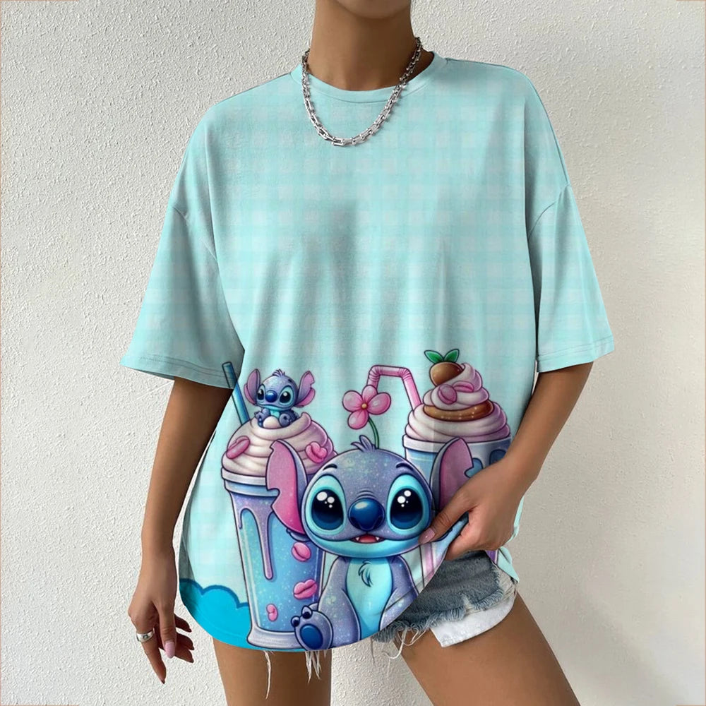 Women's T-Shirts For Women Disney Stitch print Tees Casual Street Femalewear Summer Oversized T-Shirt Fashion Lady Y2k Clothing