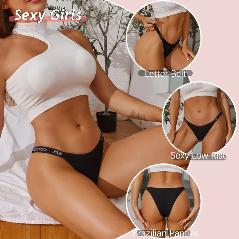 8Pcs/Set Sexy Cotton Low Rise Brazilian Pants For Women Seamless Solid Color Letter Bikini Panties Female Soft Cozy Underpants