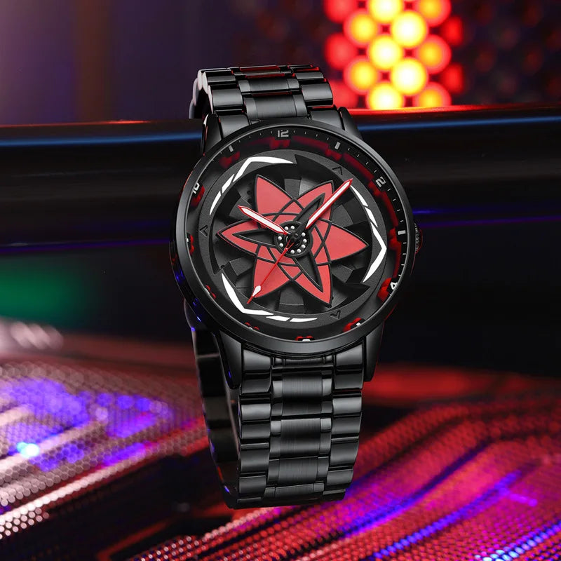 Kaleidoscope Sharingan Rotary Dial Watch 3D Japanese Anime Dial Quartz Men's Watch Top Brand Luxury Waterproof Fashion Men Watch