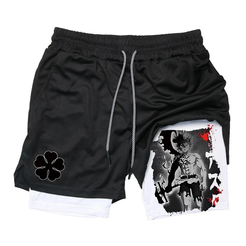Summer New Black Five-leaf Clover Printed Men's and Women's Shorts Double-layer Loose Sports and Casual Pants for Beach Fitness