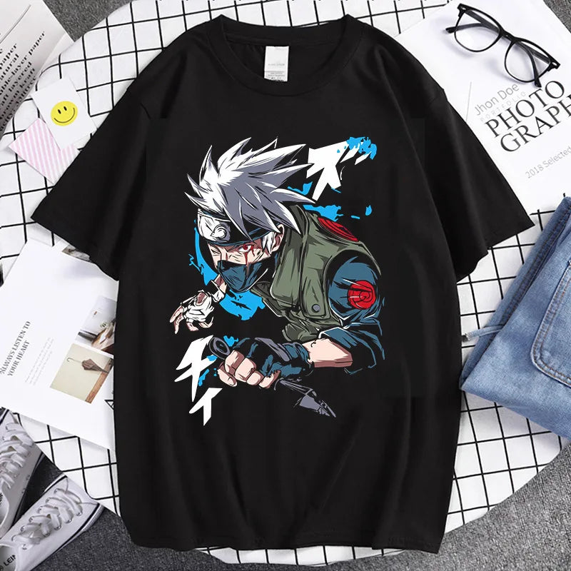 Naruto Animation Derivatives Hatake Kakashi Printed Short Sleeve T-Shirt Men's and Women's 2025 Summer Fashion Casual Cotton Top
