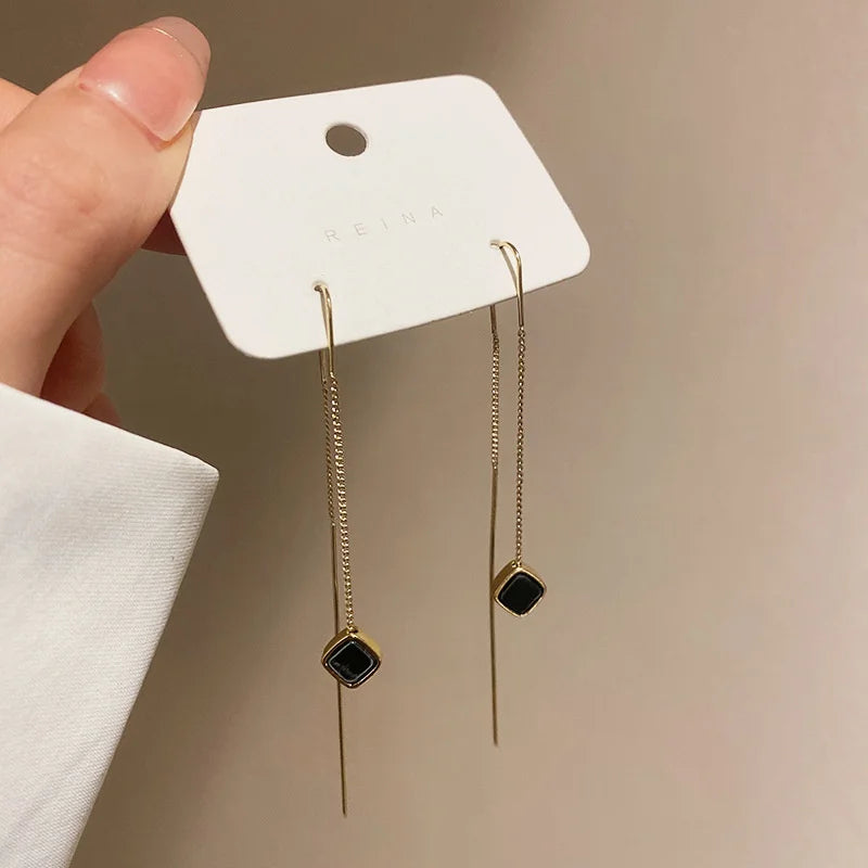 Korean Exquisite Imitation Pearl Tassel Drop Earring For Women Shiny  Zircon Flower Leaf Long Ear Line Geometric Earring Jewelry