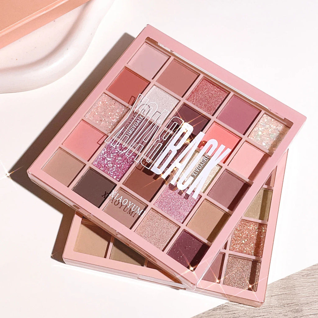 Soft Orange-Brown Eyeshadow Palette Makeup – 25 Oat Milk Tea Shades with Glitter & Pearl for Korean Natural Style