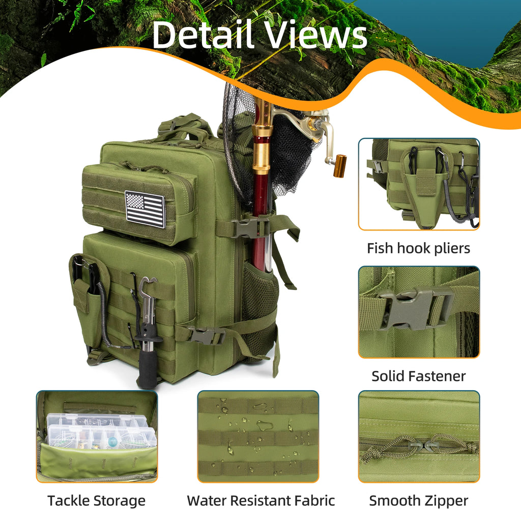 25L Fishing Hunting Bag Tactical Backpack Men's Travel Large Capacity Backpack Durable Waterproof Men's Outdoor Bag
