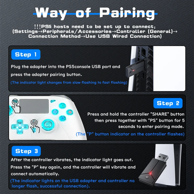 For PS5 Console Wireless Controller Supports BLACK MYTH WUKONG W/ Turbo Dual Vibration Gamepad For Steam/PC Game Remote Control