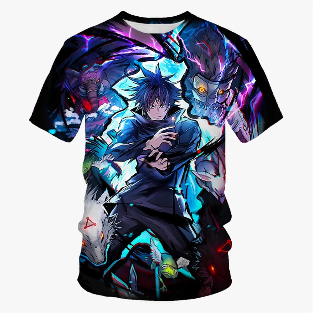 Anime and more 3D print T-shirt featuring a character with white hair and red accents, perfect for summer casual wear.