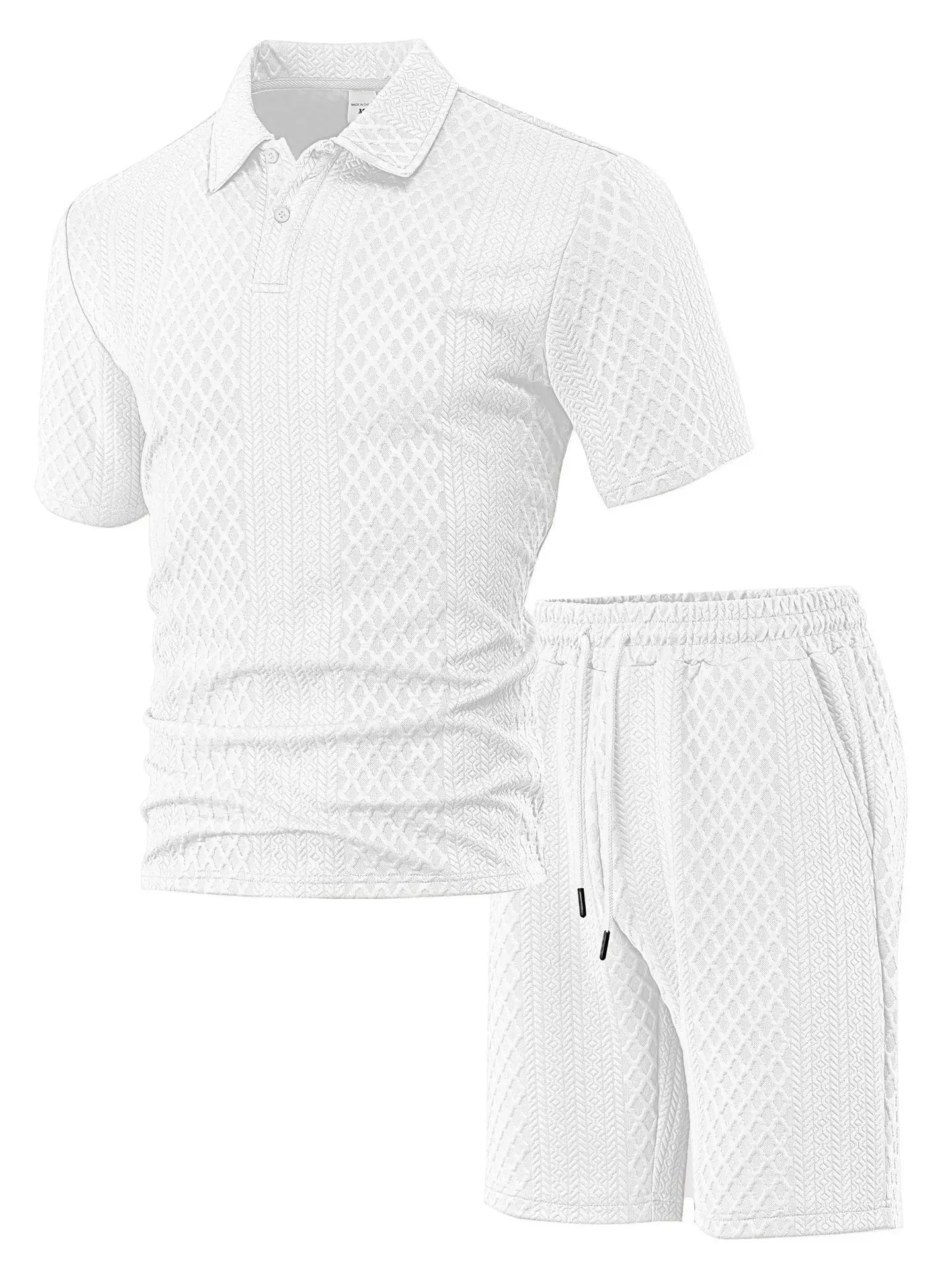2025 Summer New Men's Casual Sportswear Polo Shirt With A Lapel, Men's Short-sleeved Shirt And Shorts, Jacquard Texture Suit