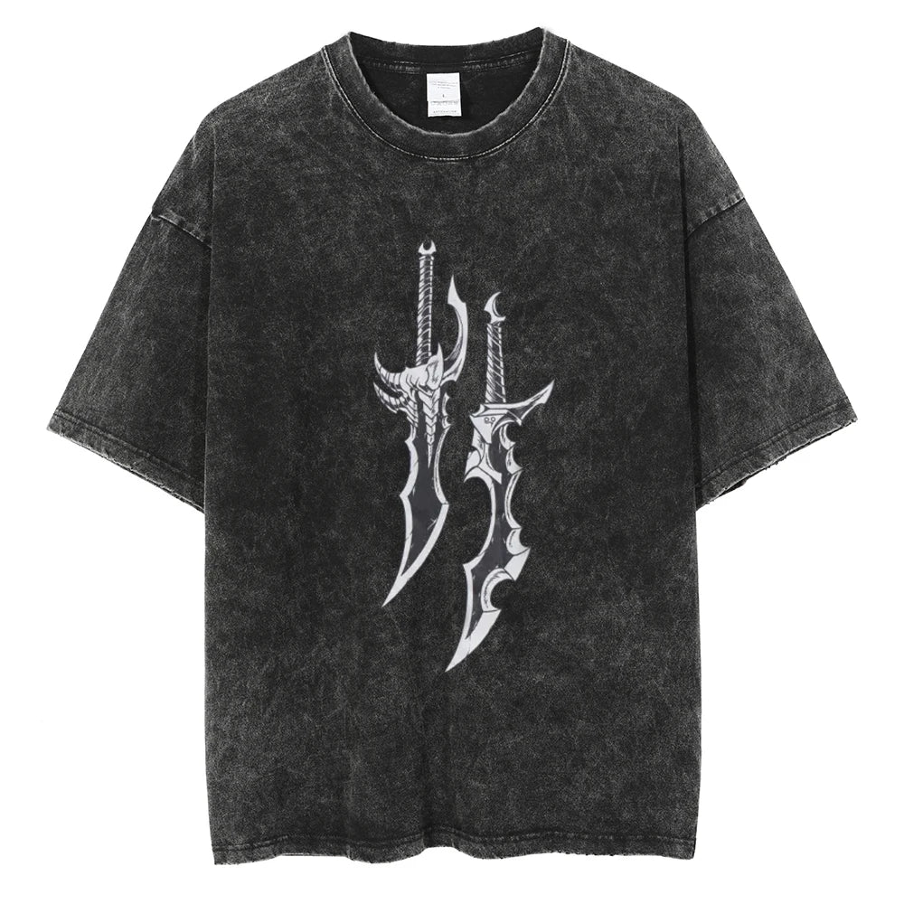 Men's and women's T-shirt plus size Harajuku unisex washed cotton T-shirt Hot Anime Solo Leveling Song Jinyu printed T-shirt