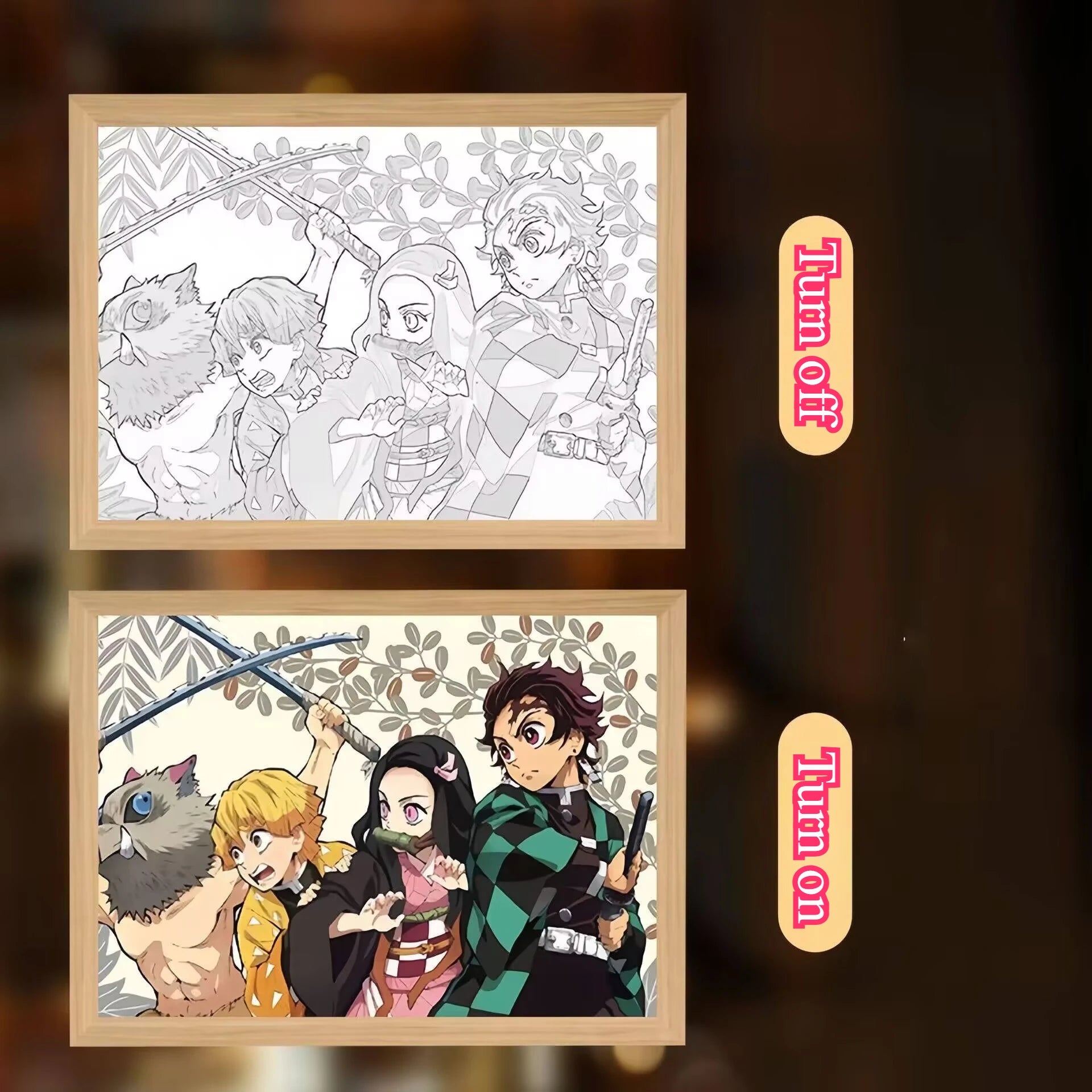 Anime Figure Light Painting Photo Frame Demons Slayer Kimetsu No Yaiba Tanjirou Action Led Lamps Bedroom Decor Chirstmas Gifts