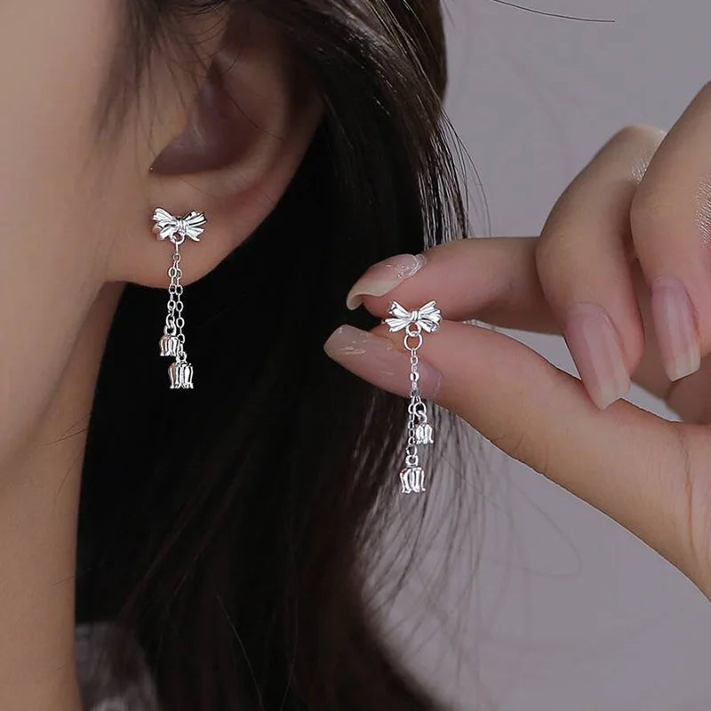 925 Sterling Silver Vintage Lotus Earrings for Women Cute Sweet Screw Design Silver Color Bowknot Earrings Vintage Jewelry Gifts