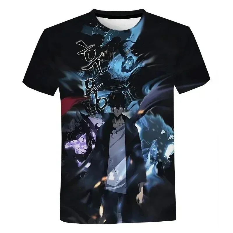 Korea Solo Leveling 3D print oversized T-shirt. Quick-drying, short sleeve anime top, perfect for cosplay, casual wear, and animation fans.