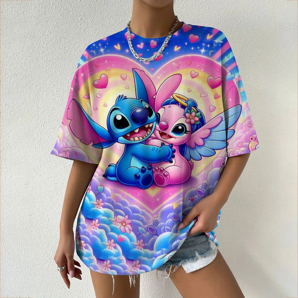 Women's T-Shirts For Women Disney Stitch print Tees Casual Street Femalewear Summer Oversized T-Shirt Fashion Lady Y2k Clothing