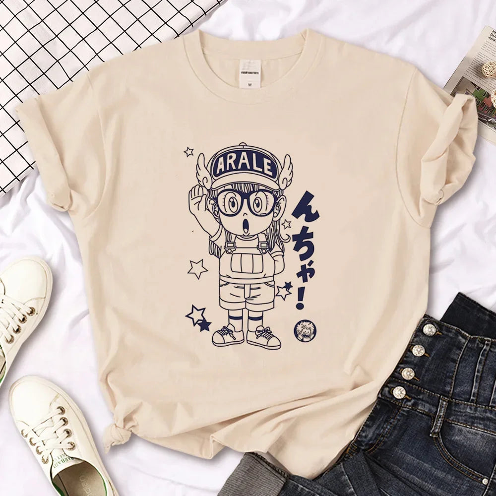 Anime and more Arale Harajuku T-Shirt featuring Arale character design in a playful circular graphic.