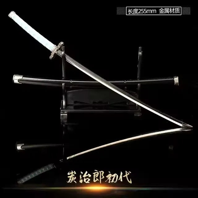 26CM Demon Slayer Sword Real Katana Swords Demon Slayer Cosplay Metal Props Weapon Anime Battle Ready No Cutting Edge Bedroom