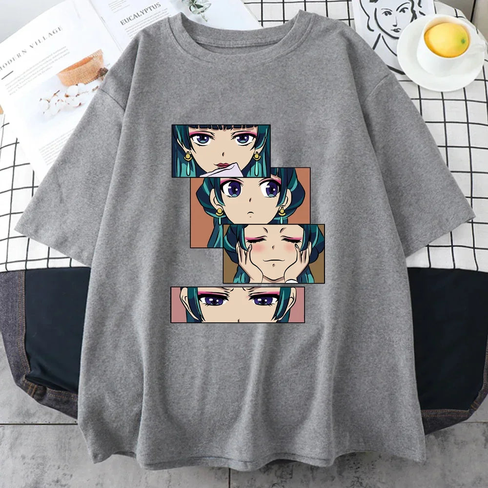 Women’s Harajuku anime T-shirt featuring The Apothecary Diaries graphic. Cute, casual top perfect for streetwear, cosplay, or everyday wear.