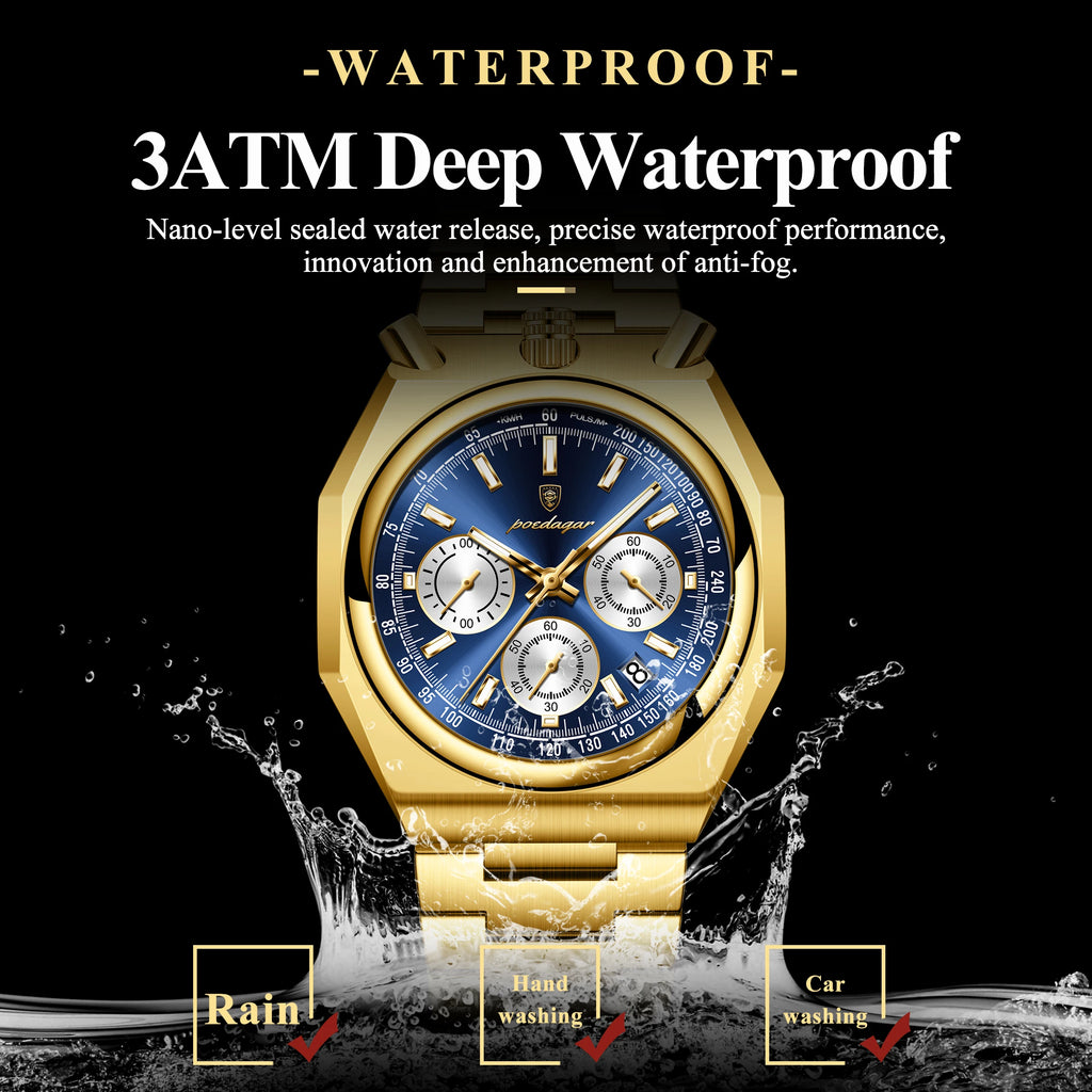 POEDAGAR Top Luxury Man Wristwatch Fashion Luminous Date Stainless Steel Men Watch Chronograph High Quality Men's Quartz Watches