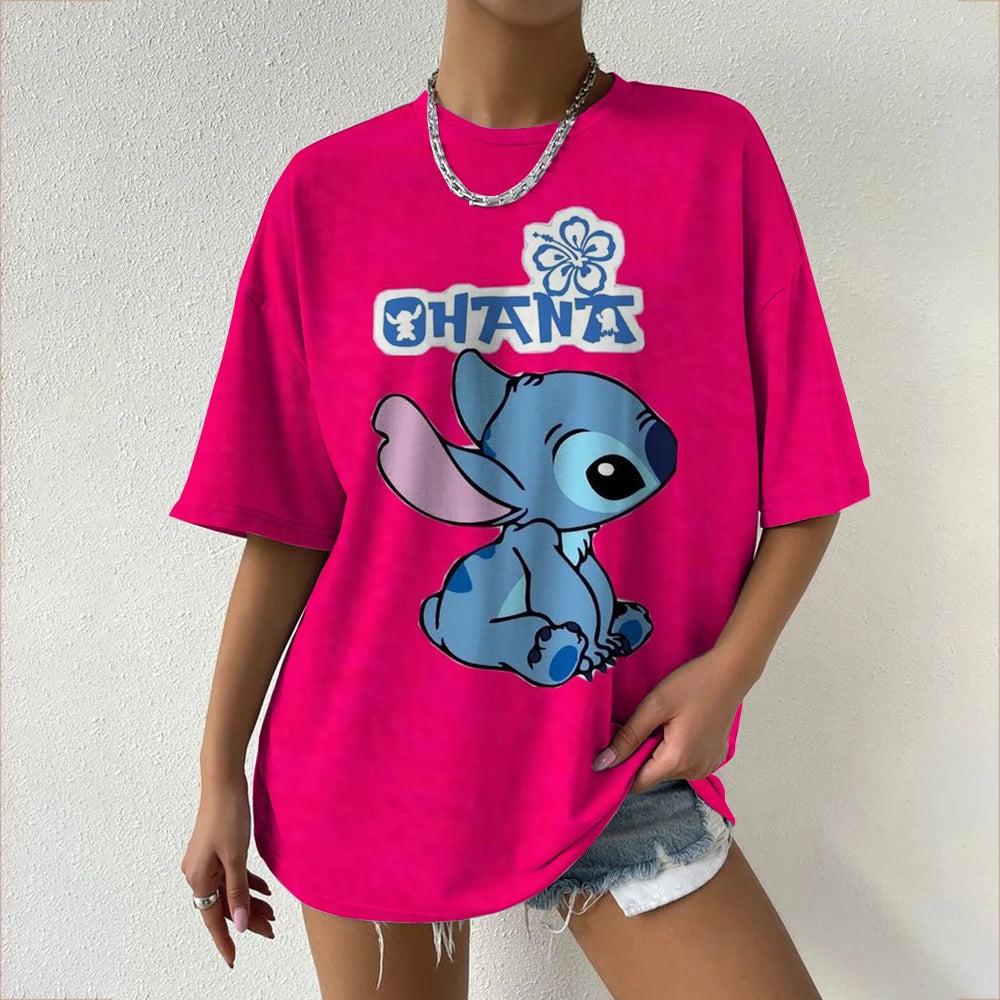 Women's T-Shirts For Women Disney Stitch print Tees Casual Street Femalewear Summer Oversized T-Shirt Fashion Lady Y2k Clothing